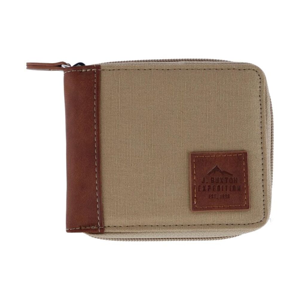 Buxton Men's RFID Canvas and Leather Zip Around Wallet